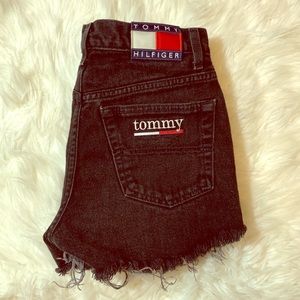 High Waist Tommy Distressed Black Denim Shorts
